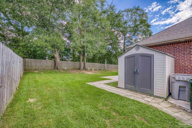 view of yard with a storage unit