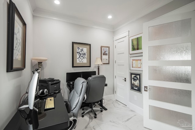 office area featuring ornamental molding