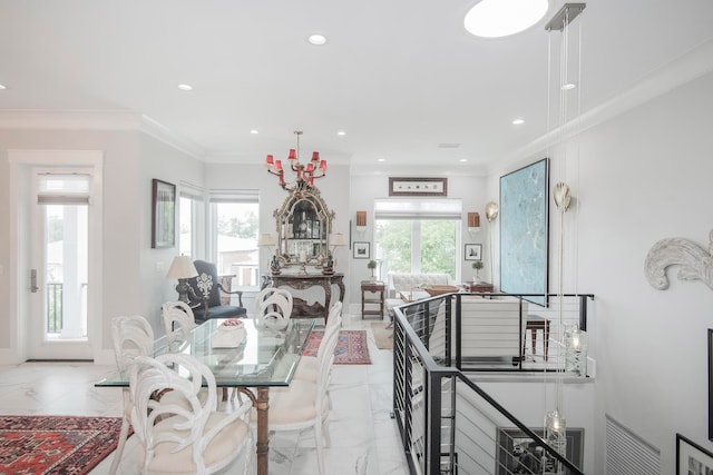 dining room with crown molding