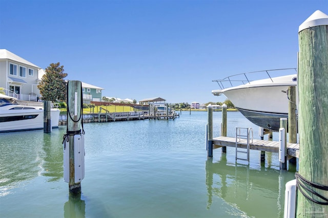 view of dock featuring a water view and boat lift