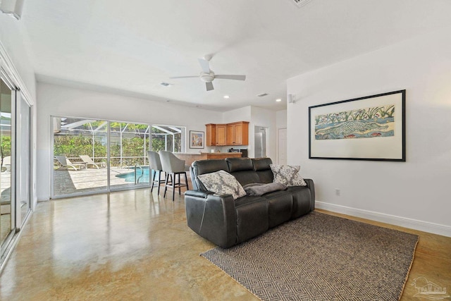 living room with ceiling fan