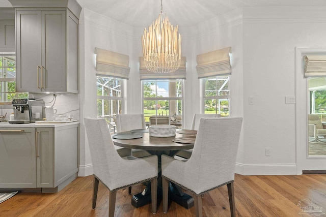 dining room with light hardwood / wood-style floors and a healthy amount of sunlight