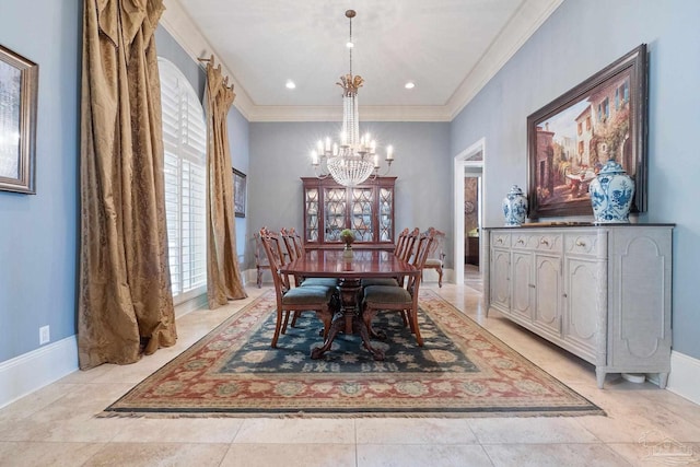 3410 N 18th Ave, Pensacola, FL 32503 - dining room with an inviting chandelier, baseboards, ornamental molding, and recessed lighting