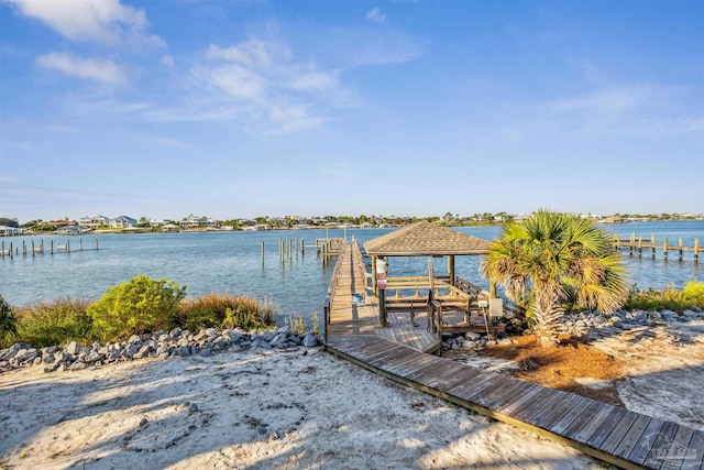 view of dock featuring a water view