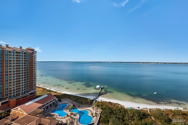 view of water feature featuring a beach view