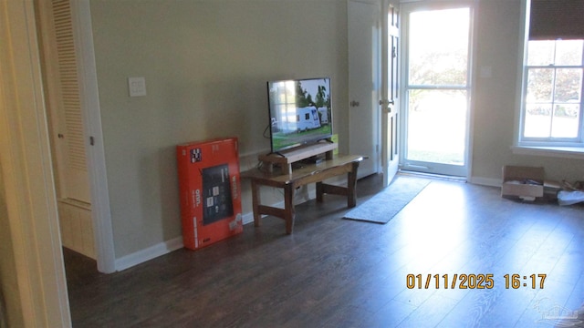 living room featuring dark wood-type flooring