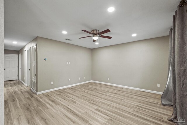 3985 Whitehall Dr, Pace, FL 32571 - unfurnished room with a ceiling fan, baseboards, light wood-style flooring, and recessed lighting