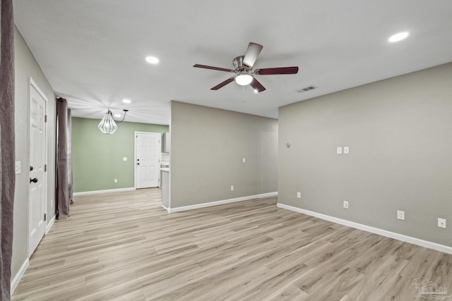 3985 Whitehall Dr, Pace, FL 32571 - empty room with recessed lighting, baseboards, light wood finished floors, visible vents, and a ceiling fan