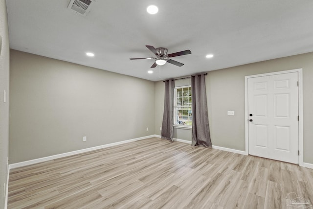 3985 Whitehall Dr, Pace, FL 32571 - empty room with recessed lighting, baseboards, light wood finished floors, visible vents, and a ceiling fan