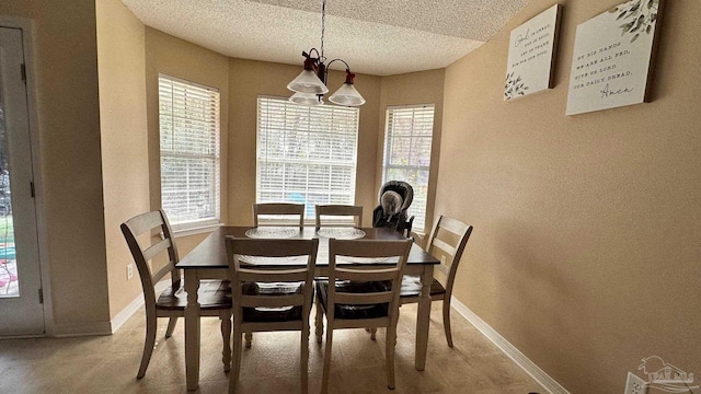 dining room with a textured ceiling