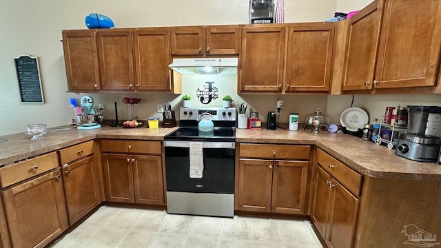 kitchen with stainless steel range with electric stovetop