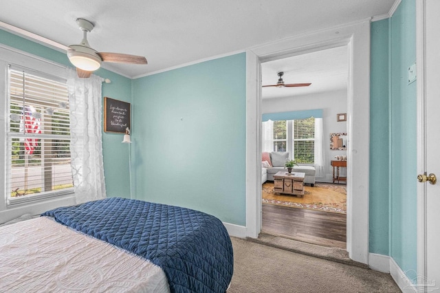 1220 E Cervantes, Pensacola, FL 32501 - carpeted bedroom with ornamental molding, baseboards, and a ceiling fan