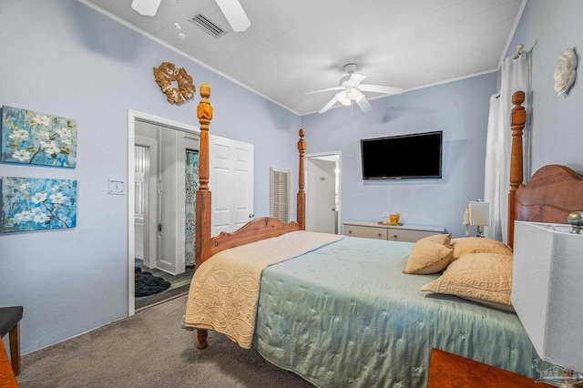 1220 E Cervantes, Pensacola, FL 32501 - carpeted bedroom featuring crown molding, ceiling fan, and lofted ceiling