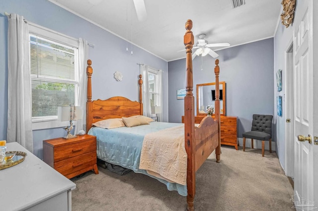 1220 E Cervantes, Pensacola, FL 32501 - bedroom with light carpet, crown molding, and ceiling fan