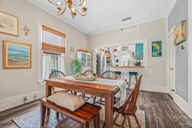 1220 E Cervantes, Pensacola, FL 32501 - dining room with wood finished floors, a chandelier, wood ceiling, and baseboards