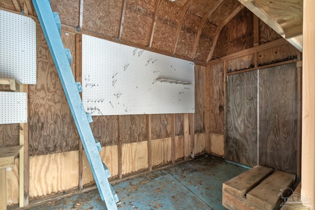 miscellaneous room featuring lofted ceiling