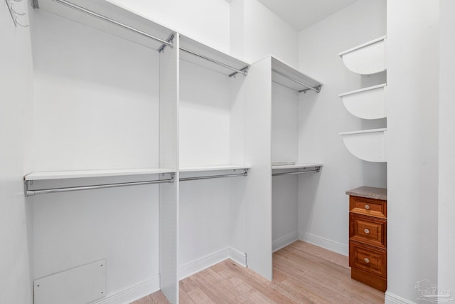 walk in closet with light wood-type flooring