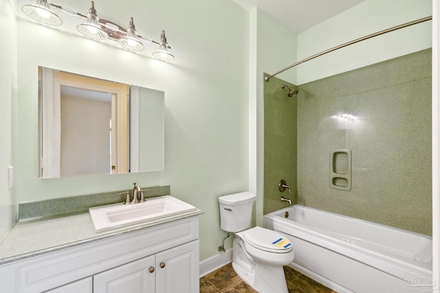 full bathroom with vanity, tub / shower combination, and toilet