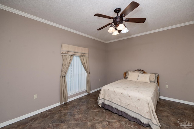 4181 Soundpointe Dr, Gulf Breeze, FL 32563 - bedroom featuring baseboards, ornamental molding, a textured ceiling, and ceiling fan