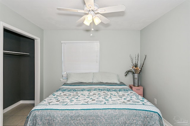3382 Green Briar Cir, Gulf Breeze, FL 32563 - tiled bedroom featuring ceiling fan and a closet