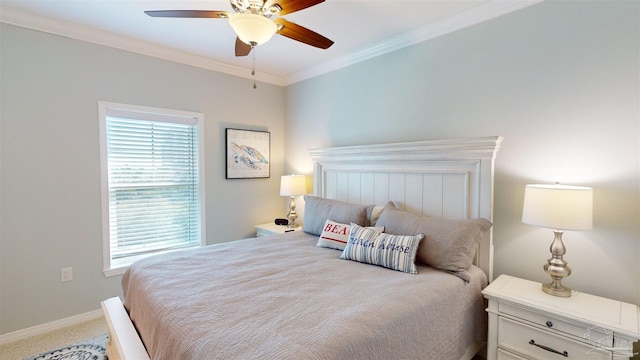 14379 Cordgrass Ln, Pensacola, FL 32507 - carpeted bedroom featuring crown molding, baseboards, and ceiling fan
