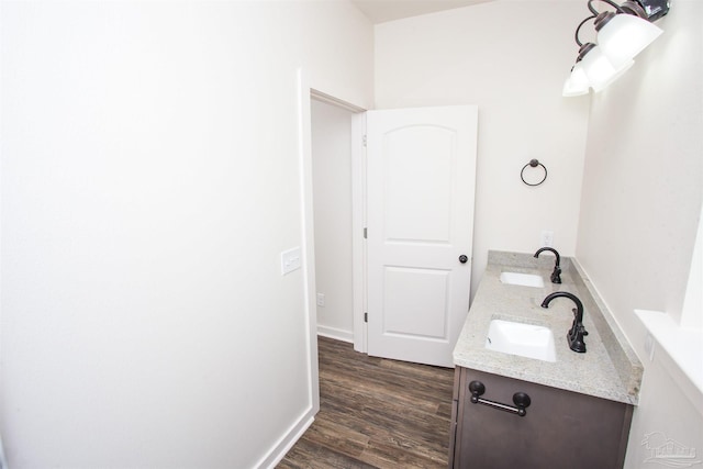 bathroom with vanity and wood-type flooring