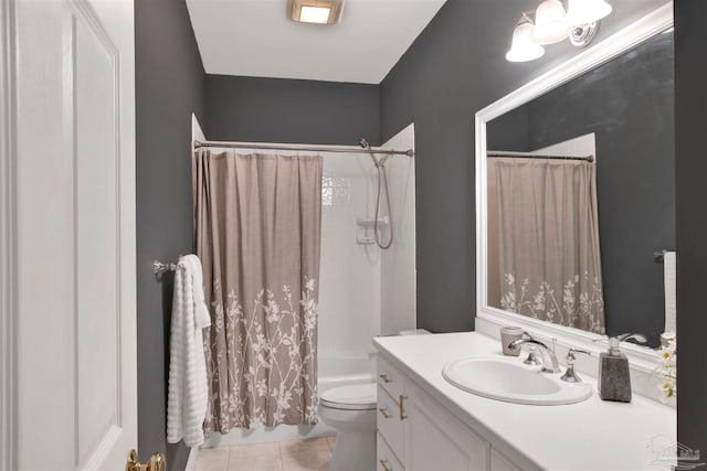 full bathroom with tile patterned flooring, vanity, shower / bath combination with curtain, and toilet