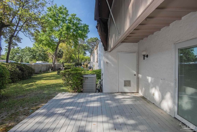 deck with central air condition unit and a yard