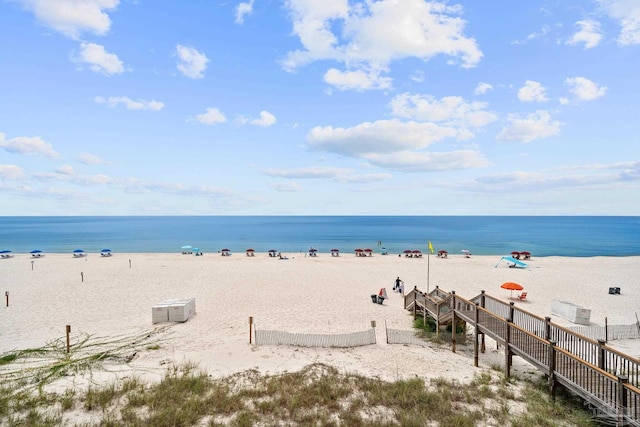 view of water feature with a view of the beach