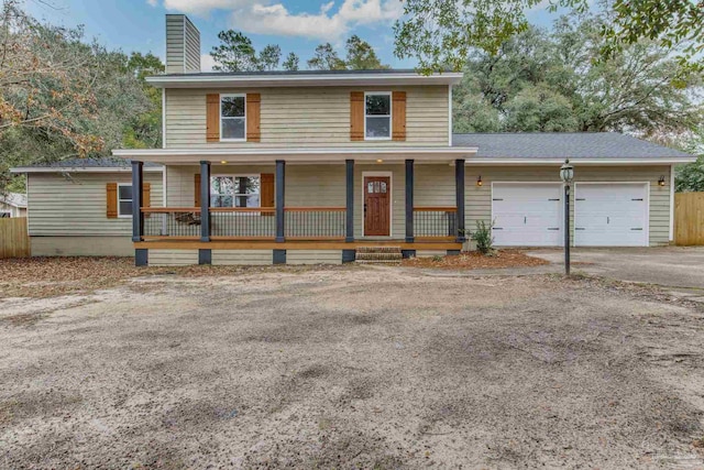 view of front property with a garage and covered porch