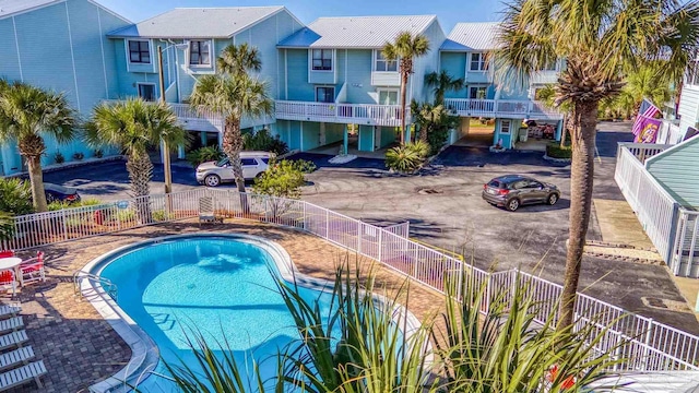 view of swimming pool featuring a patio