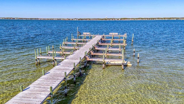 view of dock with a water view