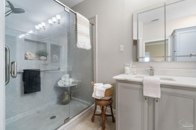 1777 Waterford Sound Blvd, Gulf Breeze, FL 32563 - bathroom featuring a stall shower, vanity, and tile patterned flooring