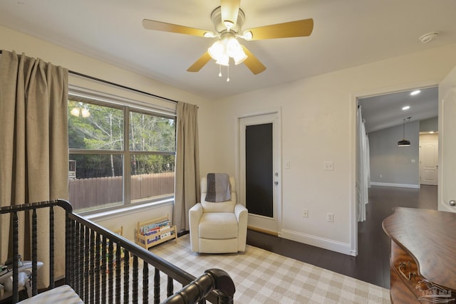 bedroom featuring ceiling fan and hardwood / wood-style floors