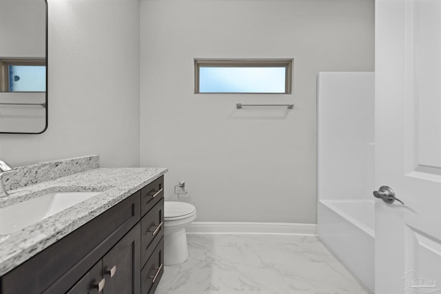 6621 Rocky Shores Rd, Milton, FL 32583 - full bathroom featuring vanity, marble finish flooring, toilet, baseboards, and bathing tub / shower combination