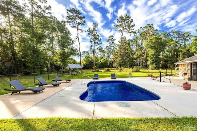 9638 Wills Ln, Lillian, AL 36549 - view of pool featuring a gazebo, a patio area, and view of wooded area