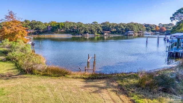 view of water feature with a boat dock