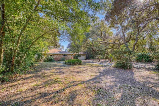 view of yard with a garage