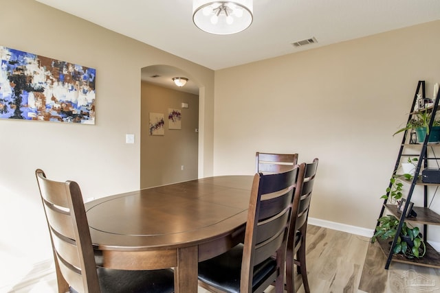 dining area with light hardwood / wood-style floors