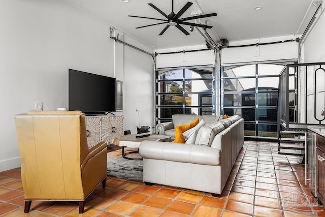 living room featuring light tile patterned floors