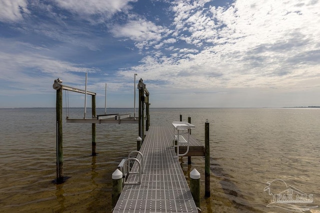 dock area with a water view