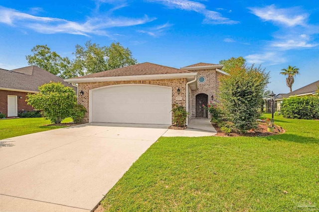 5757 Cobble Creek Dr, Pace, FL 32571 - view of front of home featuring brick siding, a garage, a front lawn, and concrete driveway