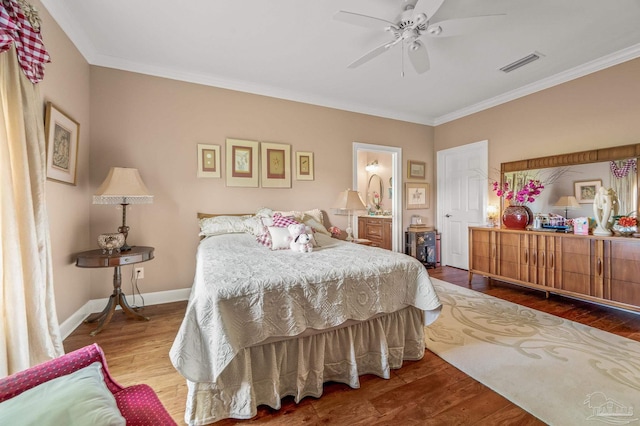 5757 Cobble Creek Dr, Pace, FL 32571 - bedroom with wood finished floors, crown molding, baseboards, and ceiling fan