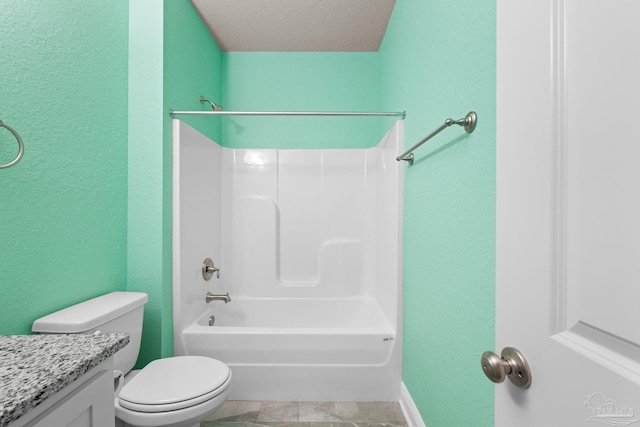 3826 Ranch Rd, Pace, FL 32571 - bathroom with bathtub / shower combination, a textured wall, vanity, and toilet