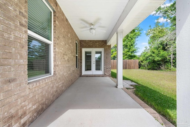 3826 Ranch Rd, Pace, FL 32571 - view of patio featuring french doors, ceiling fan, and fence