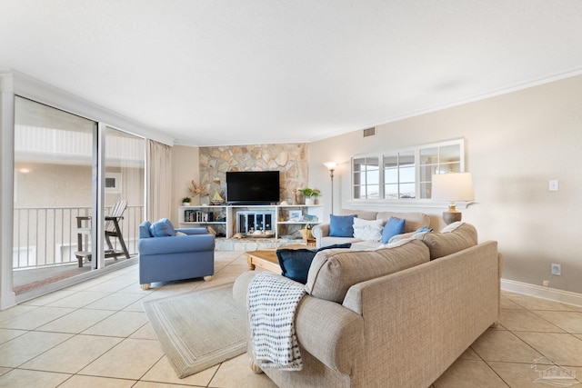 1111 Ft Pickens Rd Unit 111, Pensacola Beach, FL 32561 - living room featuring light tile patterned floors and ornamental molding