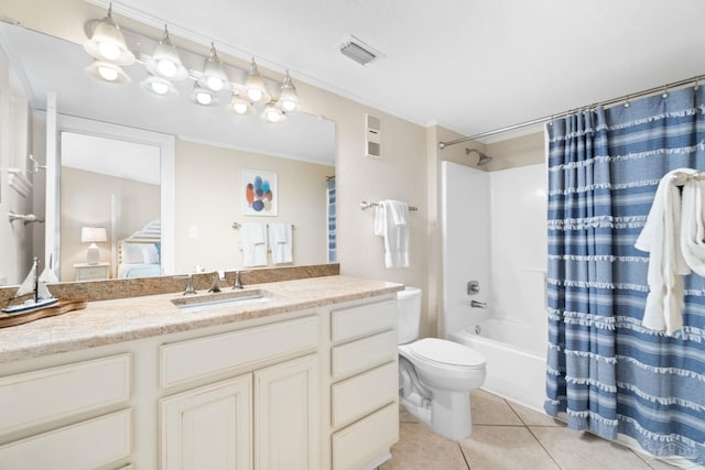 1111 Ft Pickens Rd Unit 111, Pensacola Beach, FL 32561 - full bathroom featuring vanity, tile patterned flooring, ornamental molding, and shower / bath combination with curtain