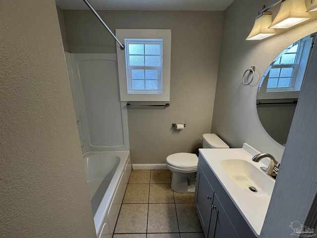 bathroom featuring vanity, tile patterned floors, and toilet