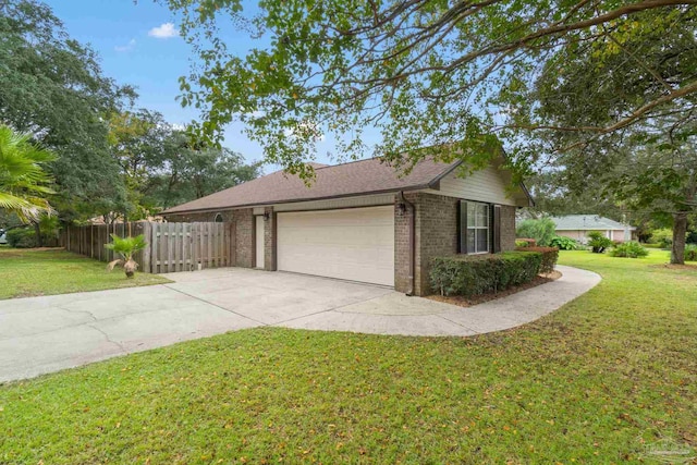 view of property exterior featuring a yard and a garage