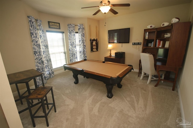 4135 Dundee Crossing Dr, Pace, FL 32571 - game room featuring billiards, carpet, ceiling fan, and baseboards